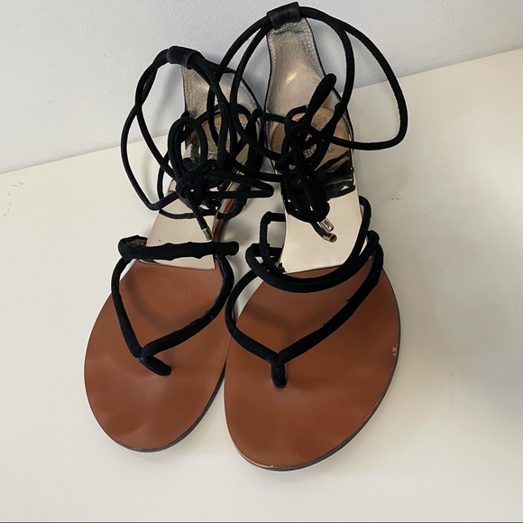Vince Camuto lace up black suede flat sandals summer - Picture 3 of 10